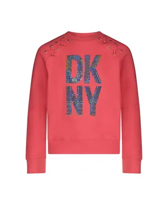 Dkny Big Girls Fleece Flipped Sequin Popover Pullover Sweatshirt