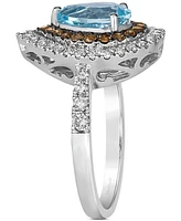 Le Vian Sea Blue Aquamarine (1 ct. t.w.) & Diamond (7/8 ct. t.w.) Teardrop Halo Ring in 14k White Gold