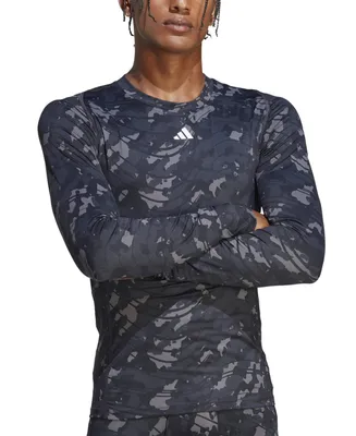adidas Slim Fit Techfit Crewneck Long-Sleeve Camo Training T-Shirt