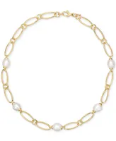 Cultured Freshwater Pearl (9-3/4 x 10-3/4mm) Oval Link 18" Collar Necklace in 14k Gold-Plated Sterling Silver