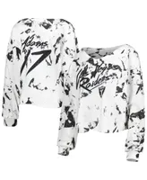 Women's Majestic Threads Davante Adams White Las Vegas Raiders Off-Shoulder Tie-Dye Name and Number Cropped Long Sleeve V-Neck T-shirt