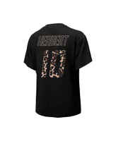 Women's Majestic Threads Justin Herbert Black Los Angeles Chargers Leopard Player Name and Number Tri-Blend T-shirt