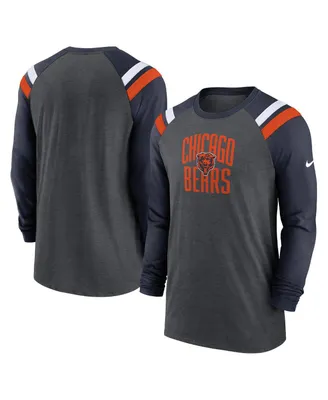 Men's Nike Heathered Charcoal, Navy Chicago Bears Tri-Blend Raglan Athletic Long Sleeve Fashion T-shirt
