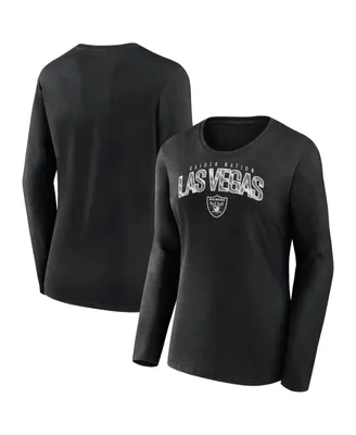 Women's Fanatics Black Las Vegas Raiders Plus Measure Distance Scoop Neck Long Sleeve T-shirt