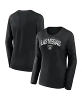 Women's Fanatics Black Las Vegas Raiders Plus Size Measure Distance Scoop Neck Long Sleeve T-shirt