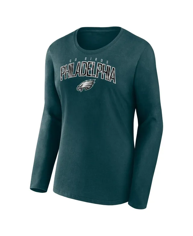 Women's Fanatics Branded Midnight Green Philadelphia Eagles Plus Size  Measure Distance Scoop Neck Long Sleeve T-Shirt