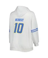 Women's Justin Herbert White, Powder Blue Los Angeles Chargers Plus Name and Number Pullover Hoodie