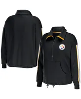 Women's Wear by Erin Andrews Black Pittsburgh Steelers Logo Stripe Half-Zip Top