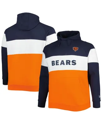 Men's New Era Orange and Navy Chicago Bears Big Tall Current Colorblock Raglan Fleece Pullover Hoodie