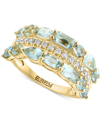 Effy Aquamarine (2-1/3 ct. t.w.) & Diamond (1/5 ct. t.w.) Multirow Ring in 14k Gold