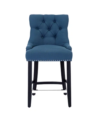 24" Linen Fabric Tufted Buttons Upholstered Wingback Counter Stool