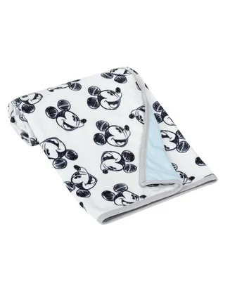Lambs & Ivy Disney Baby Mickey Mouse Baby Blanket - Blue/White Minky/Jersey