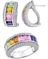 2-Pc. Set Lab-Grown Multi-Sapphire Baguette Ring & Matching Hoop Earrings (8-1/10 ct. t.w.) Sterling Silver - Multi