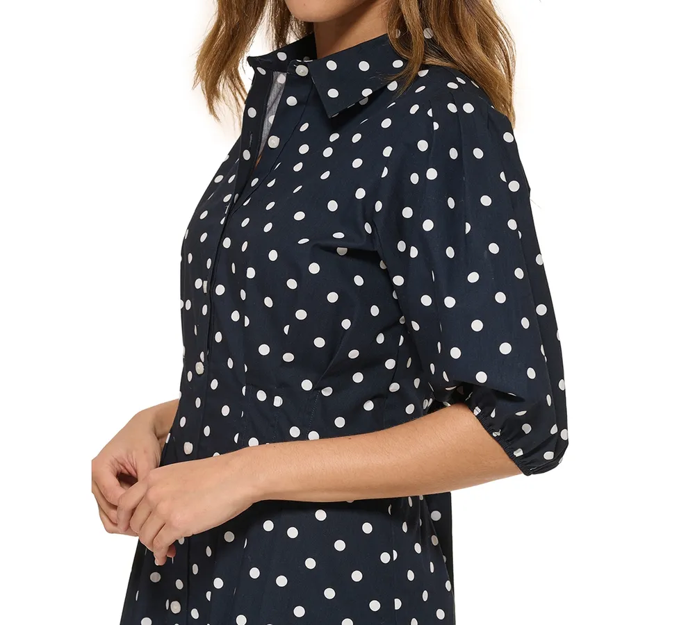 Tommy Hilfiger Women's Cotton Polka Dot Balloon-Sleeve Shirtdress