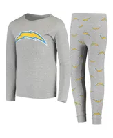 Big Boys Gray Los Angeles Chargers Long Sleeve T-shirt and Pants Sleep Set