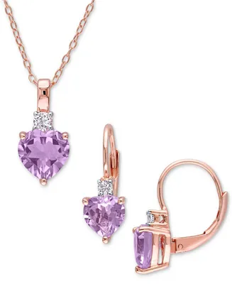 2-Pc. Set Pink Amethyst (3-1/2 ct. t.w.) & Lab-Grown White Sapphire (1/3 ct. t.w.) Heart Pendant Necklace & Matching Leverback Drop Earrings in Rose