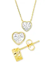 2-Pc. Set Cubic Zirconia Heart Bezel Pendant Necklace & Matching Stud Earrings