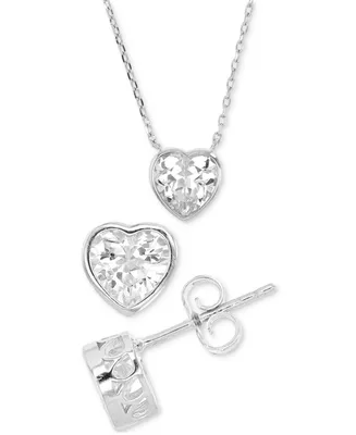 2-Pc. Set Cubic Zirconia Heart Bezel Pendant Necklace & Matching Stud Earrings