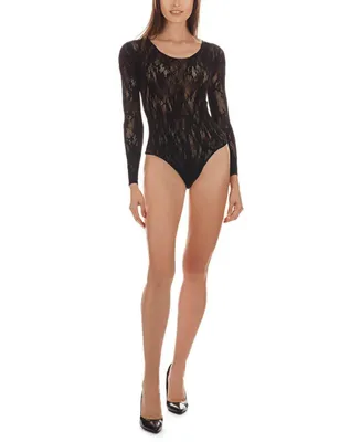 MeMoi Women's Flirty Floral Long Sleeve Seamless Bodysuit