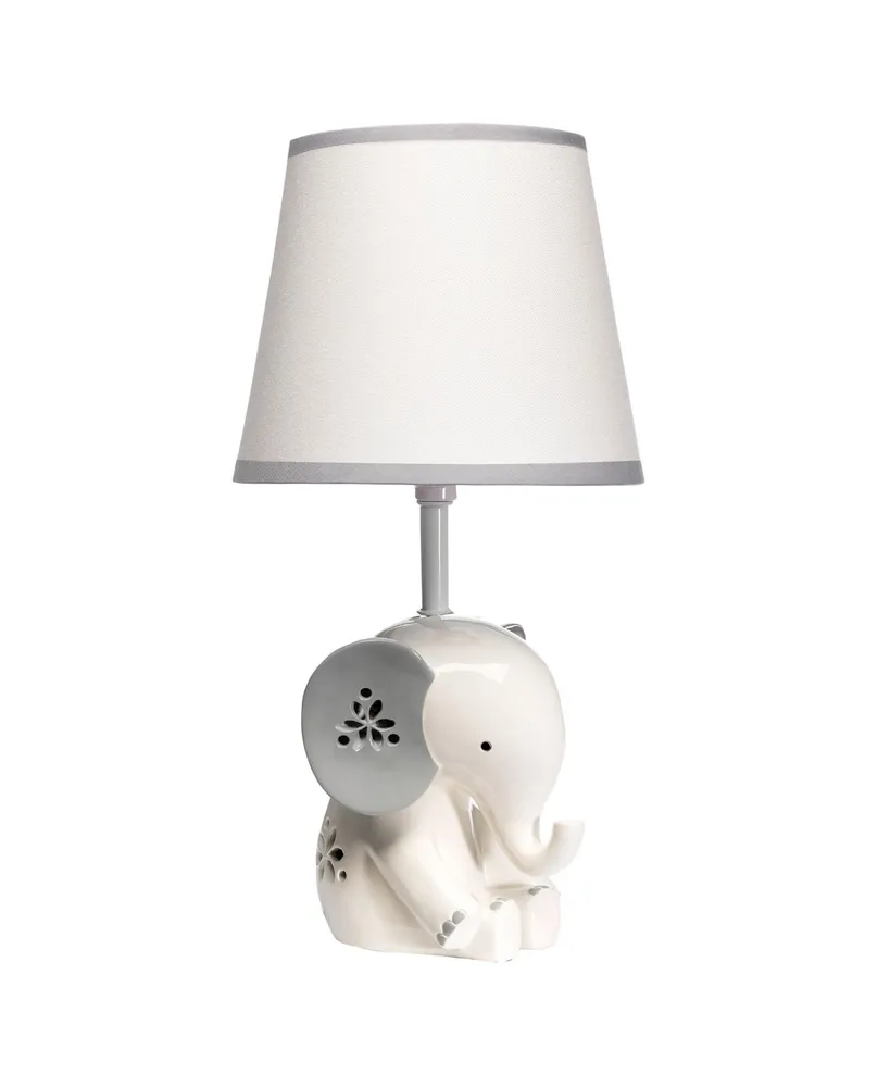 Lambs & Ivy Happy Jungle White/Grey Elephant Nursery Lamp with Shade & Bulb