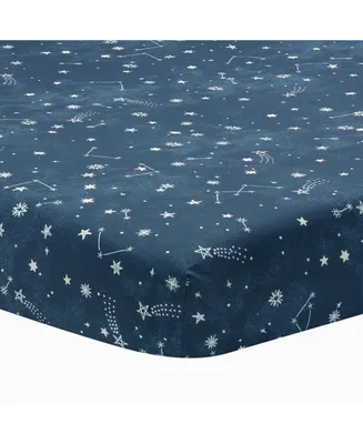 Lambs & Ivy Sky Rocket Blue Stars/Galaxy/Space 100% Cotton Fitted Crib Sheet