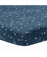 Lambs & Ivy Sky Rocket Blue Stars/Galaxy/Space 100% Cotton Fitted Crib Sheet