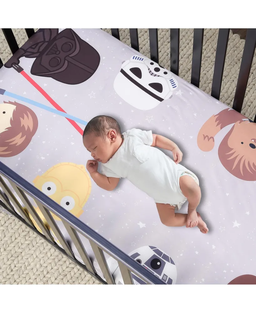 Lambs & Ivy Star Wars Galaxy Cotton Fitted Crib Sheet - Yoda/Darth Vader/R2D2
