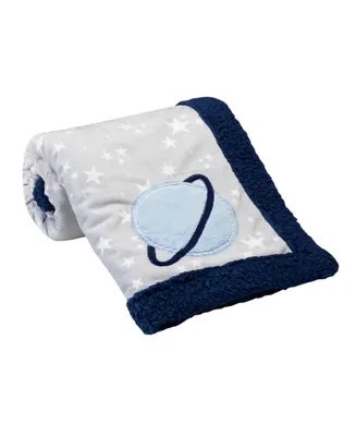 Lambs & Ivy Milky Way Gray/Blue Stars and Planet Minky/Faux Shearling Soft Baby Blanket