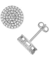 Esquire Men's Jewelry Cubic Zirconia Circle Cluster Stud Earrings in Sterling Silver, Created for Macy's