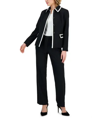 Le Suit Crepe Button-Up Pantsuit, Regular & Petite Sizes