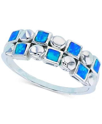 Lab-Grown Blue Opal Inlay Ring Sterling Silver