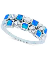 Lab-Grown Blue Opal Inlay Ring Sterling Silver