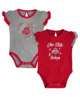 Girls Newborn and Infant Scarlet, Heather Gray Ohio State Buckeyes Too Much Love Two-Piece Bodysuit Set