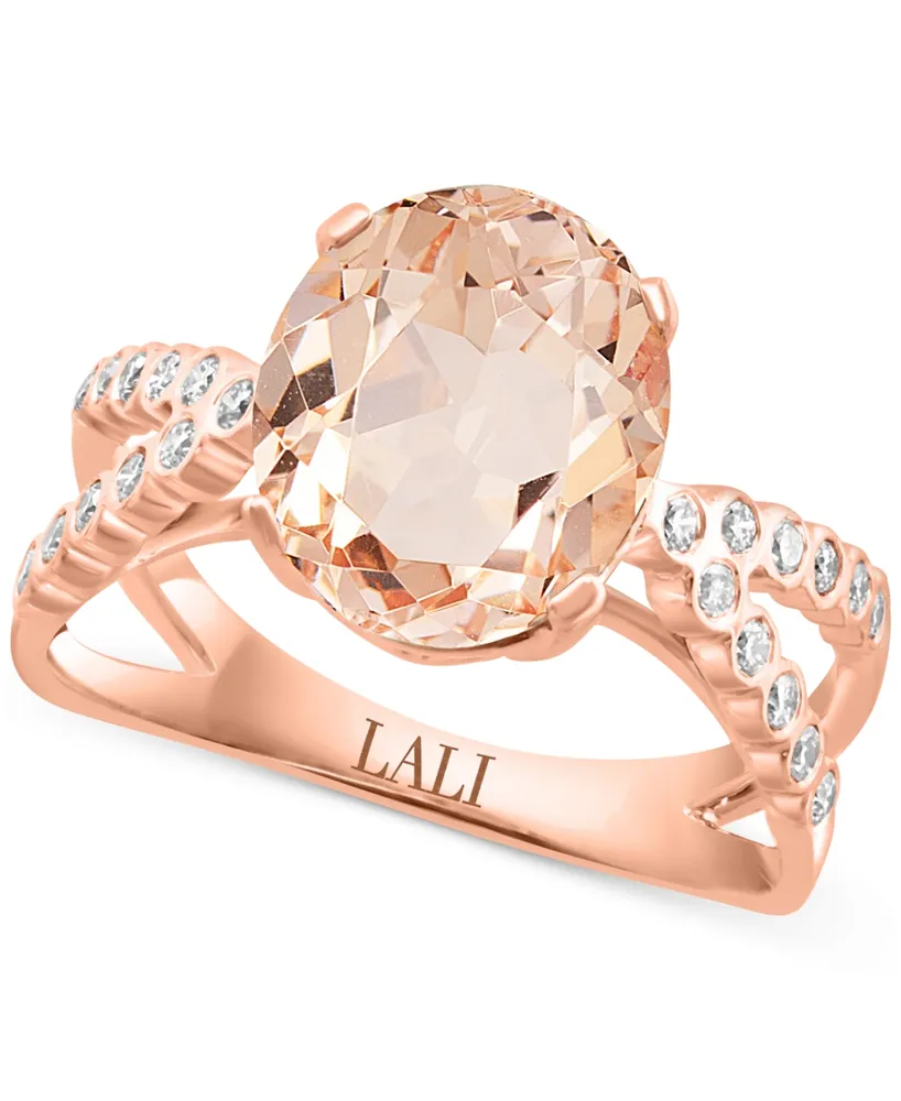 Lali Jewels Morganite (3-1/10 ct. t.w.) & Diamond (1/5 ct. t.w.) Crisscross Ring in 14k Rose Gold