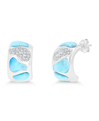 Macy's Larimar and Cubic Zirconia Accent Mosaic Half Hoop Earrings in Sterling Silver