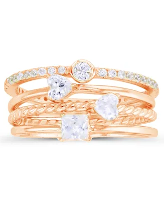 Macy's Multi Cut Cubic Zirconia Stacked Ring (1 3/4 ct. t.w.) 14 Karat Rose Gold Over Sterling Silver Set, 4 Piece