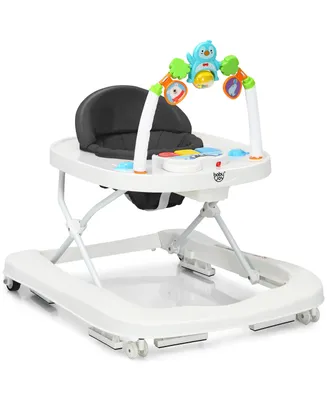 2-in-1 Foldable Baby Walker w/ Adjustable Heights & Detachable Toy Tray