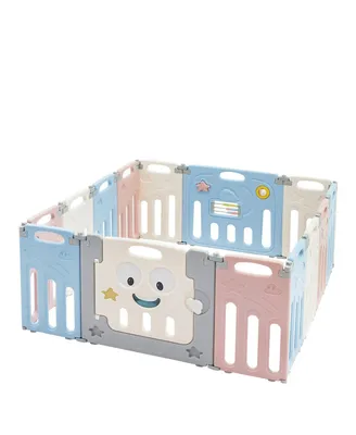 14-Panel Foldable Baby Playpen Kids Activity Centre Lock Door -