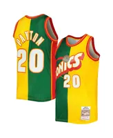 Men's Mitchell & Ness Gary Payton Green, Gold Seattle SuperSonics Hardwood Classics 1995-96 Split Swingman Jersey