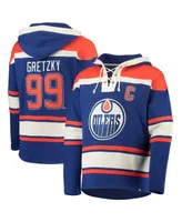 Men's '47 Brand Wayne Gretzky Royal Edmonton Oilers Retired Player Name and Number Lacer Pullover Hoodie