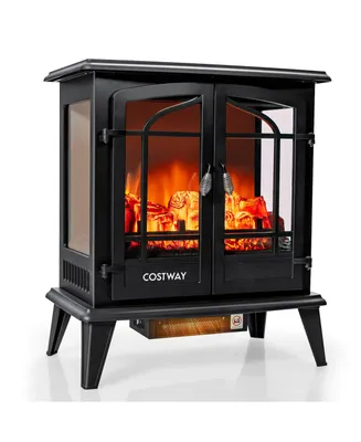 Costway 25'' Freestanding Electric Fireplace Heater Stove Realistic Flame