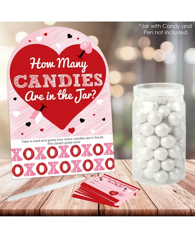 Big Dot of Happiness Conversation Hearts - How Many Candies Valentine's Day  Party Game - 1 Stand and 40 Cards - Candy Guessing Game