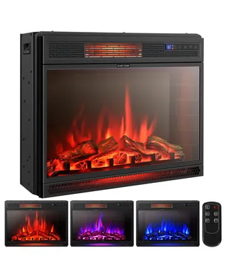 Costway 28'' Electric Fireplace Freestanding & Recessed Heater Log Flame