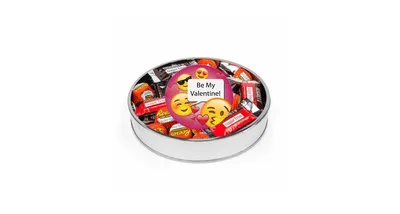 Valentine's Day Sugar Free Chocolate Gift Tin Large Plastic Tin with Sticker and Hershey's Candy & Reese's Mix - Emoji