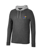 Men's Colosseum Black Kansas Jayhawks Ballot Waffle-Knit Thermal Long Sleeve Hoodie T-shirt