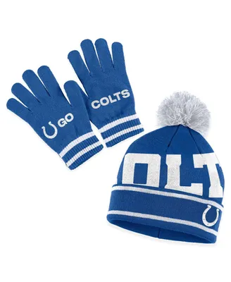 Women's Wear by Erin Andrews Royal Indianapolis Colts Double Jacquard Cuffed Knit Hat with Pom and Gloves Set