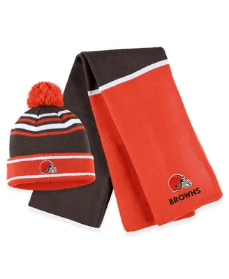 Women's Wear by Erin Andrews Orange Cleveland Browns Colorblock Cuffed Knit Hat with Pom and Scarf Set