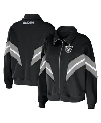 Women's Wear by Erin Andrews Black Las Vegas Raiders Plus Yarn Dye Stripe Full-Zip Jacket