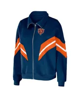 Women's Wear by Erin Andrews Navy Chicago Bears Plus Yarn Dye Stripe Full-Zip Jacket