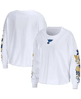 Women's Wear by Erin Andrews White St. Louis Blues Celebration Cropped Long Sleeve T-shirt